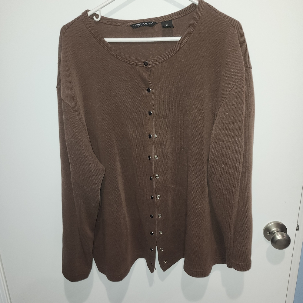 2X Women's Brown Button-Up Cardigan